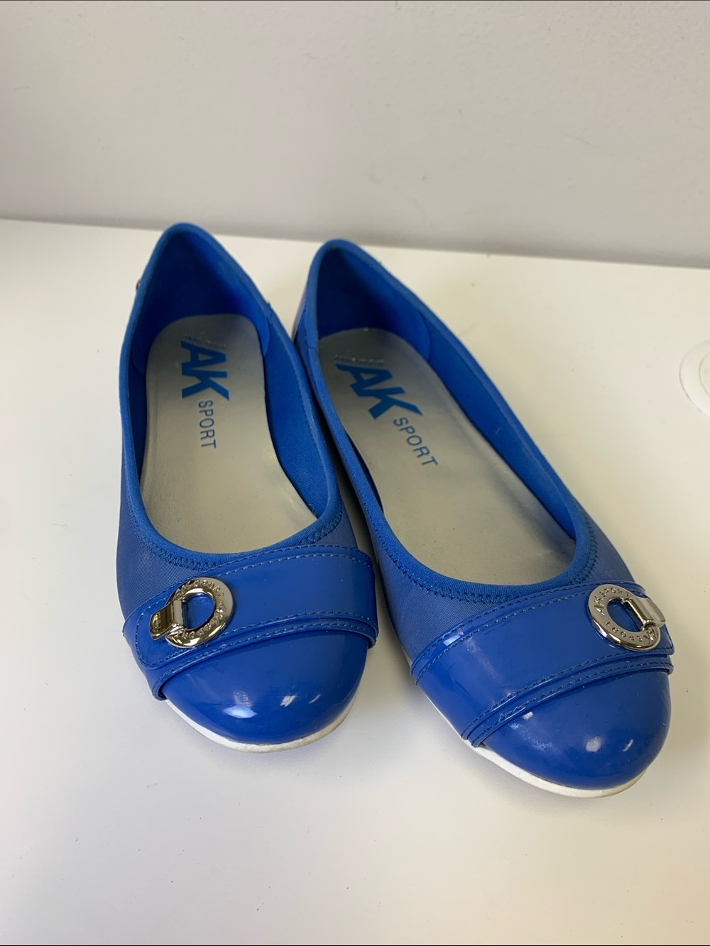 Anne Klein Sport Royal Blue Ballet Flats with Silver Ring Detail